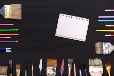 Top view of art workplace