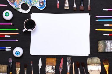 Top view of art workplace