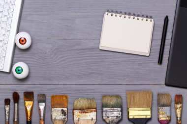 Top view of designer workplace