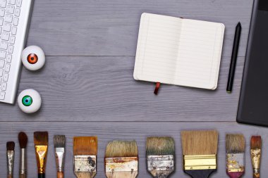 Top view of designer workplace