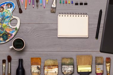 Top view of designer workplace