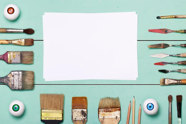 Vista dall'alto del luogo di lavoro artistico — Foto Stock