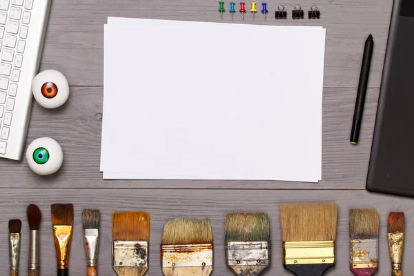 Top view of designer workplace