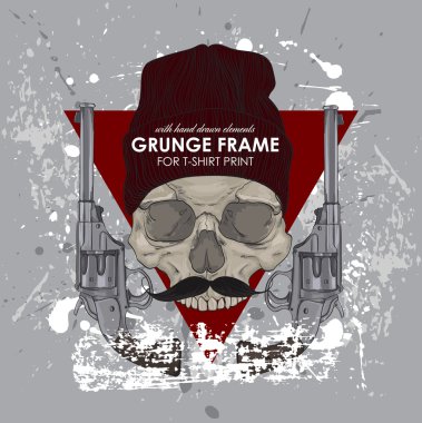 silah ile şapka hipster kafatası