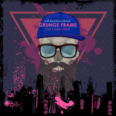 T-shirt için Hipster kafatası baskı