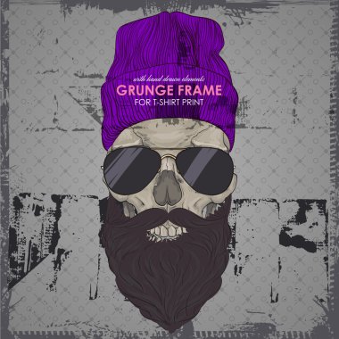 T-shirt için Hipster kafatası baskı