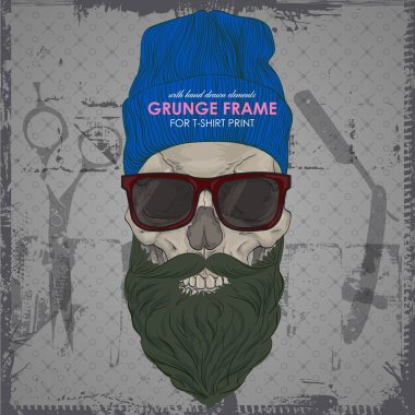 T-shirt için Hipster kafatası baskı