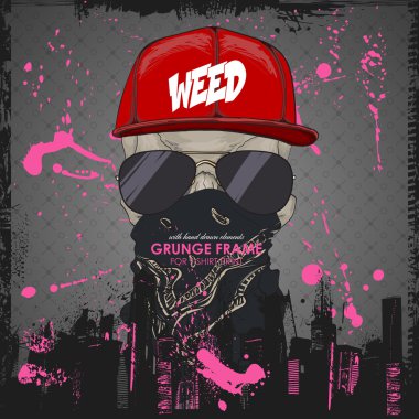 T-shirt için Hipster kafatası baskı.