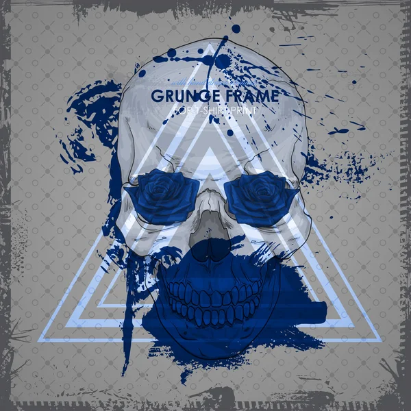 Grunge εκτύπωσης κρανίο με πλαίσιο — Διανυσματικό Αρχείο