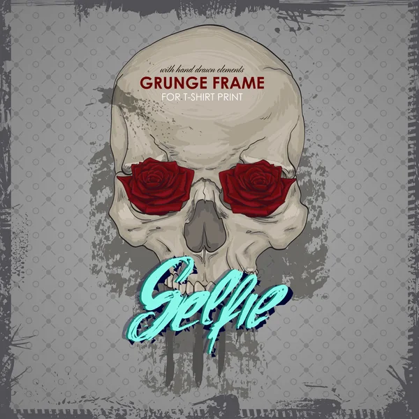 Grunge print with skull and frame — Stock Vector