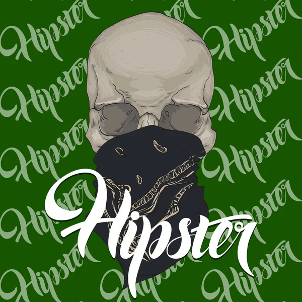 HIPSTER skull print for t-shirt — Stock Vector