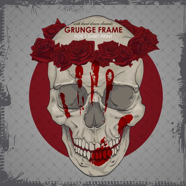 Grunge print met schedel en frame — Stockvector