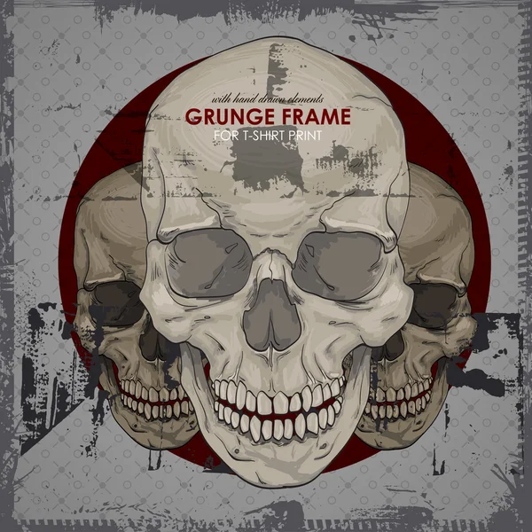 Grunge print with skulls and frame — Stock Vector