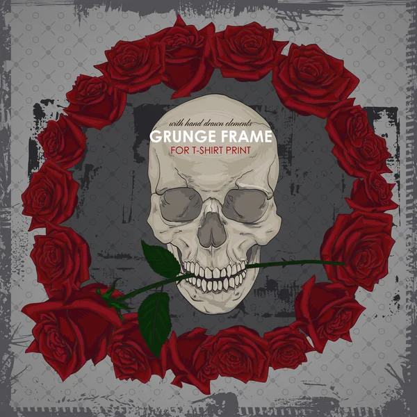 Impressão Grunge com crânio e moldura — Vetor de Stock