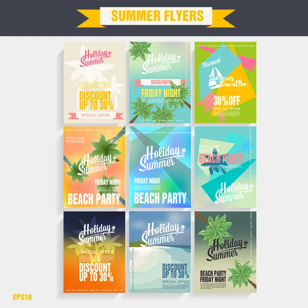 Conjunto de folhetos coloridos de férias de verão —  Vetores de Stock