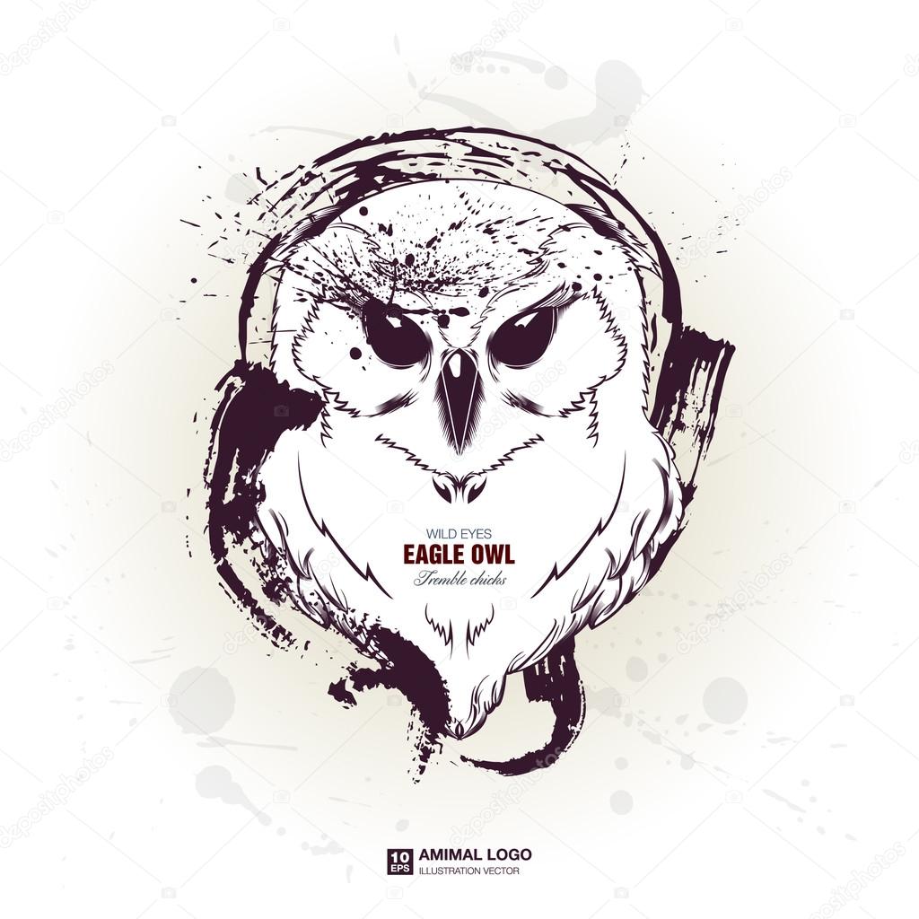 Abstract animal grunge logo. HIPSTER print for t-shirt. Animal modern street style attributes. Vector art. Owl head for poster