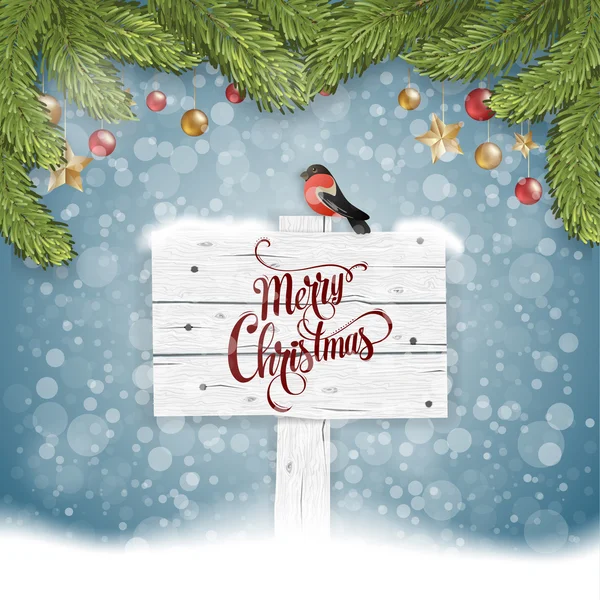Placa de madera de Navidad con pájaro — Vector de stock