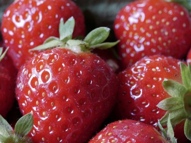 Taze Hasat Edilen Çileklerin Yakın Çekimi