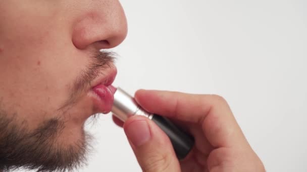 Moda Adulta Hombre Caucásico Con Barba Marrón Oscuro Bigote Mantenga — Vídeos de Stock