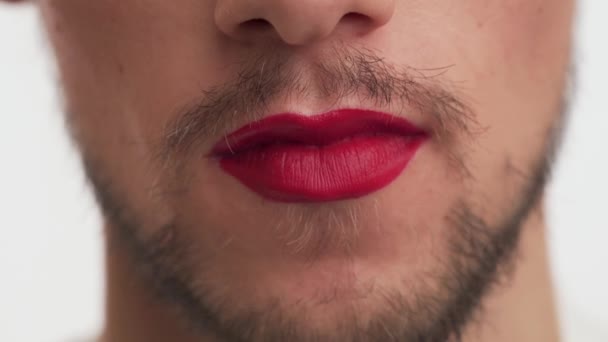 Retrato Cerca Hombre Metrosexual Gay Con Barba Marrón Oscura Bigote — Vídeo de stock