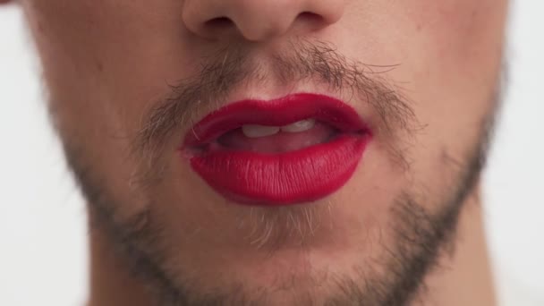Young Beautiful Caucasian Metrosexual Gay Man Dark Black Beard Moustache — Stock Video