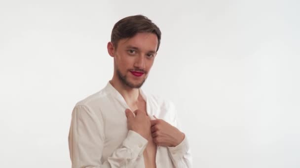 Leuke Mooie Metroseksuele Gay Brunette Man Met Bruine Baard Snor — Stockvideo