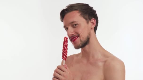 Pouco Sexo Apaixonado Homem Morena Caucasiano Feliz Com Barba Marrom — Vídeo de Stock