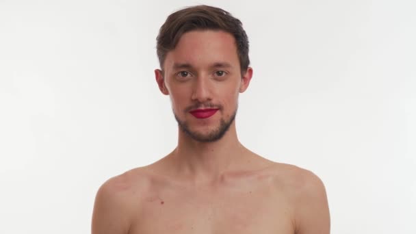 Joven Guapo Morena Europea Atractiva Hombre Años Con Barba Bigote — Vídeos de Stock