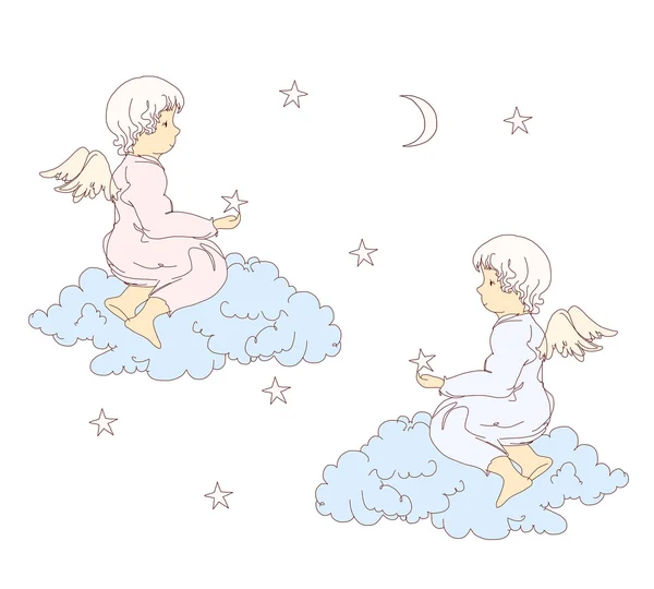 Anjos e nuvens, ilustração — Fotografia de Stock