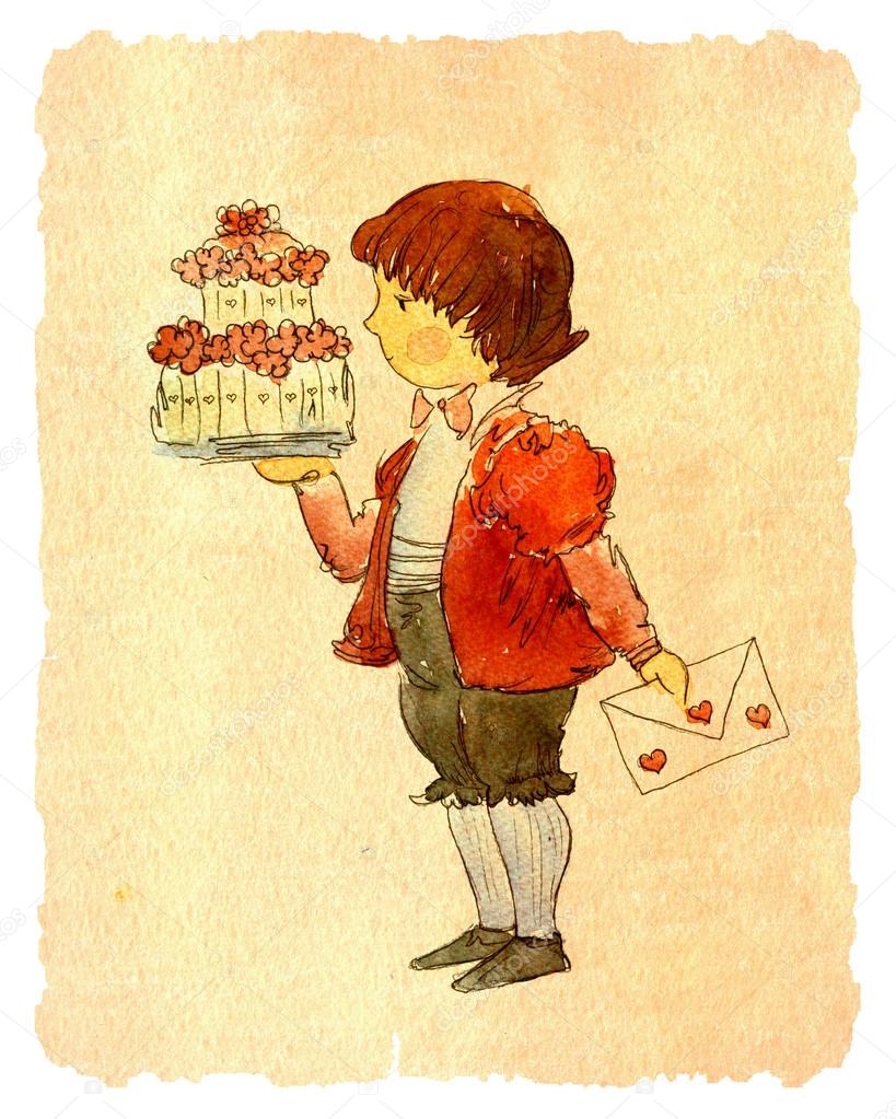 boy holding cake in hand