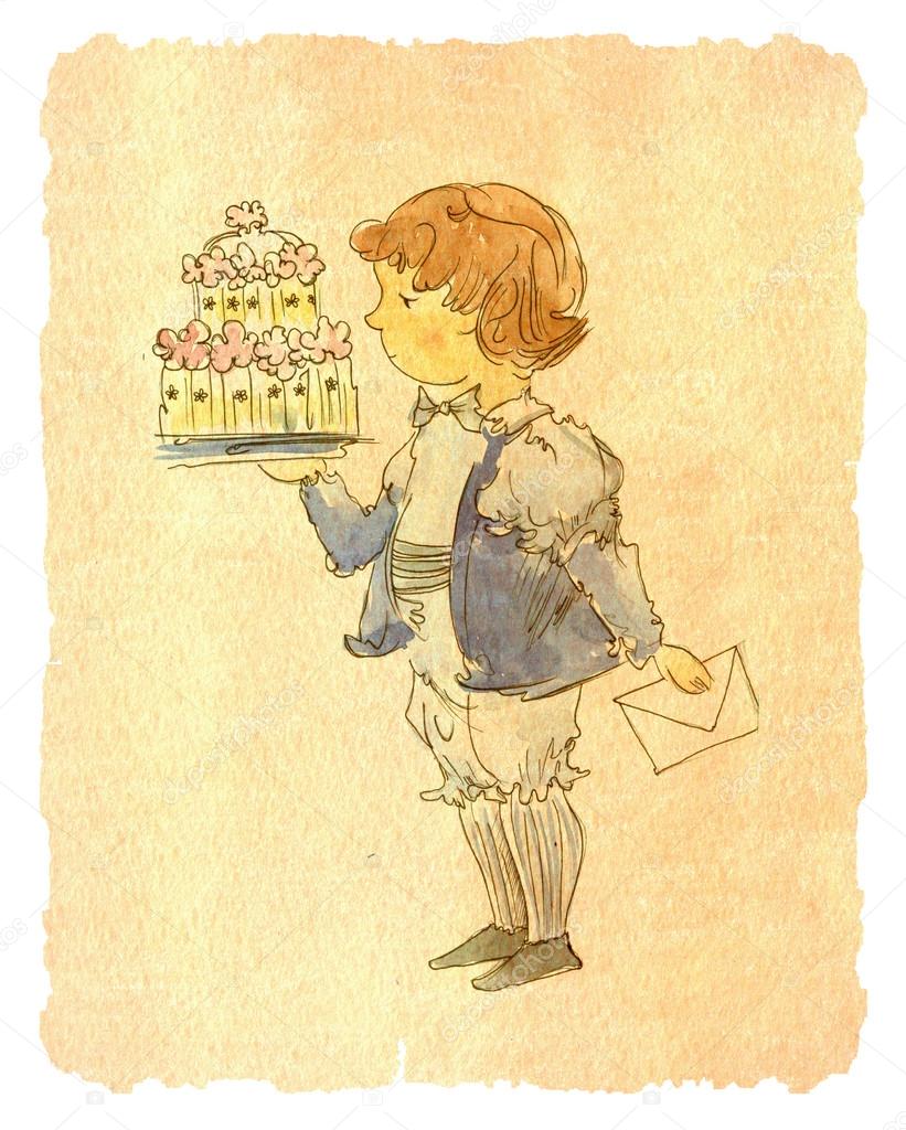 boy holding cake in hand