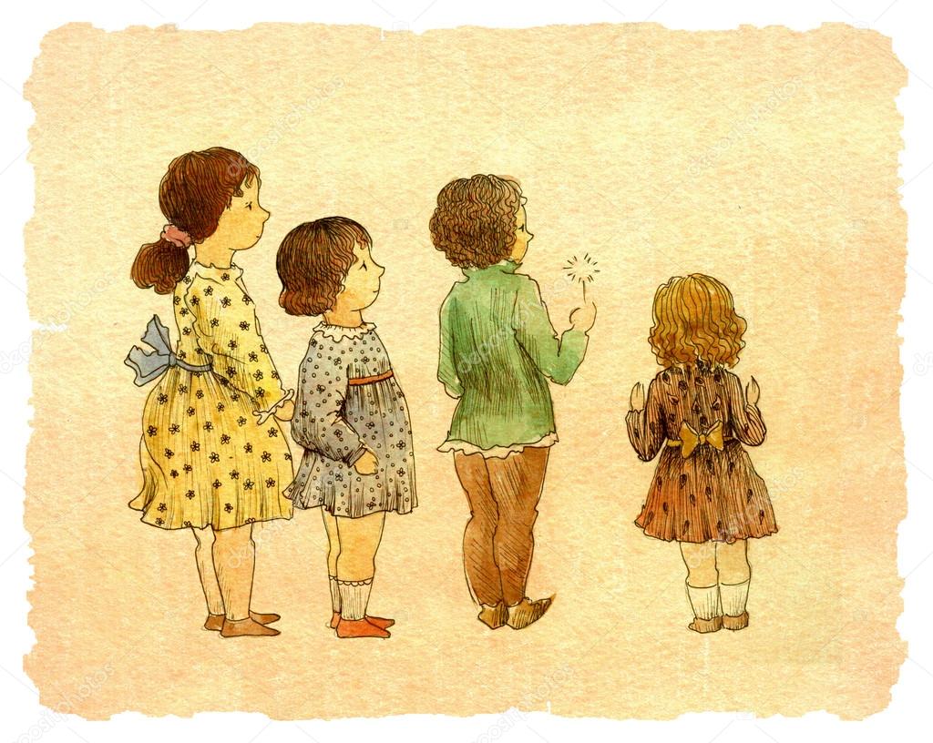 children standing with candle