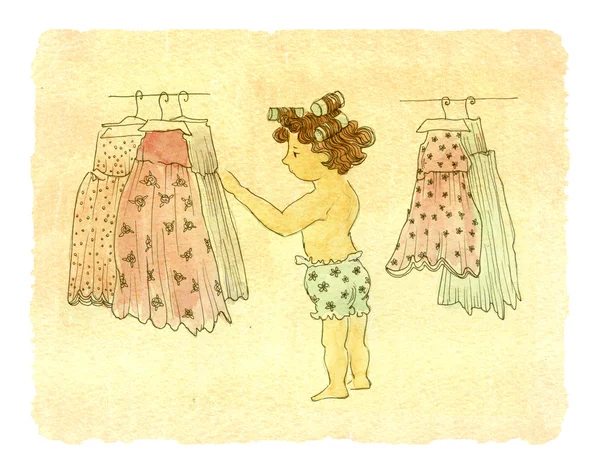 elbise üzerinde seyir saç curlers kızla