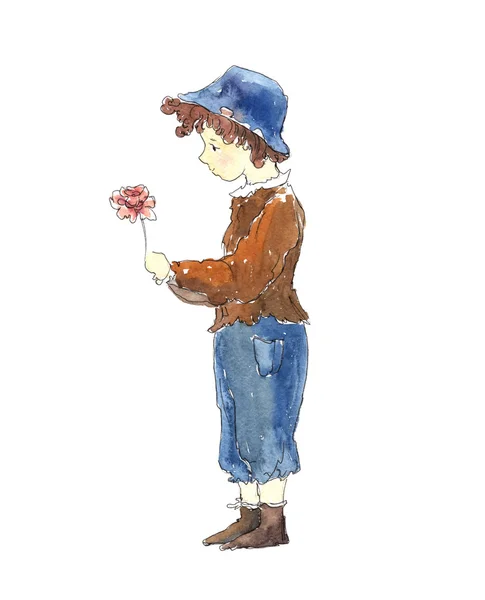 Fiú virággal, akvarell — Stock Fotó
