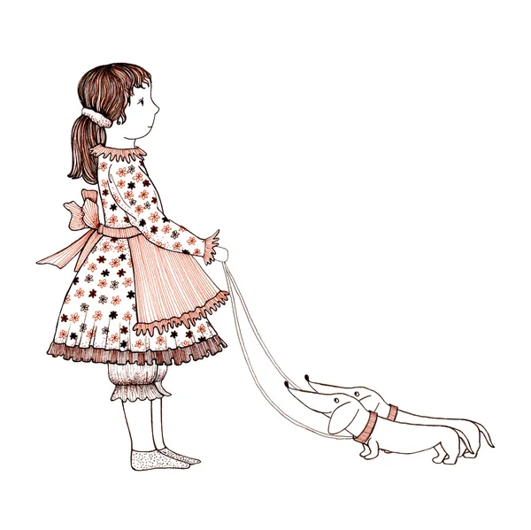 bir kız ve bir Dachshund, grafik