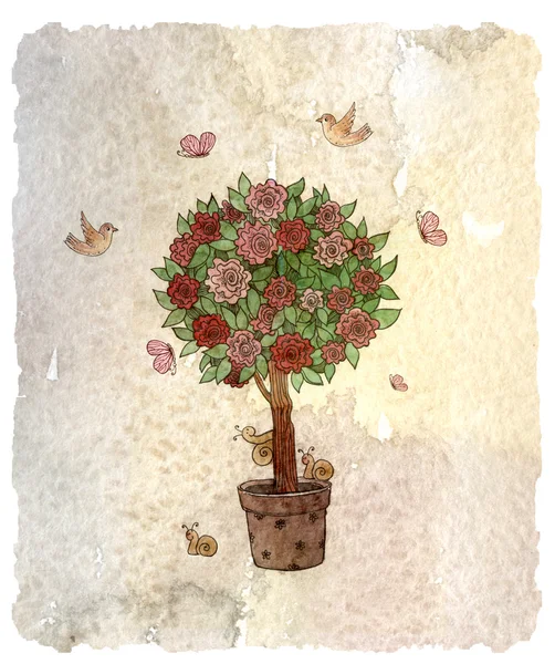 Strom, akvarel ilustrace — Stock fotografie