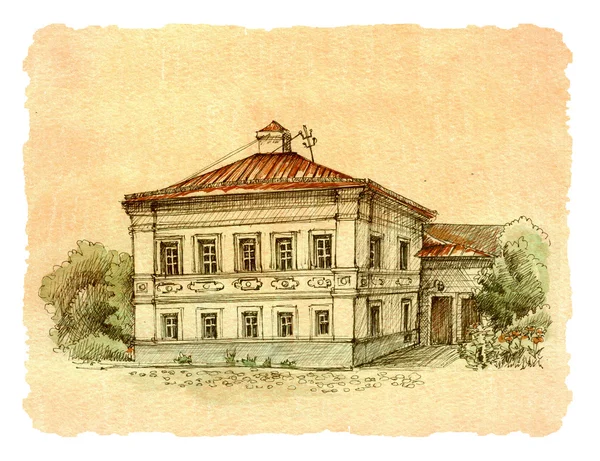 Dům, ilustrace, akvarel — Stock fotografie