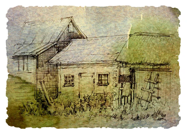 Літнє село, малюнок, ескіз — стокове фото