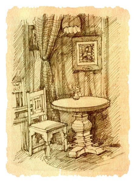 Croquis d'un intérieur, dessin, aquarelle , — Photo