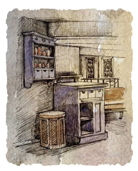 kafe iç tasarım, çizim, grafik