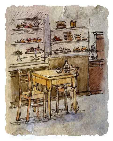 cafe interior design, sketching, graphics