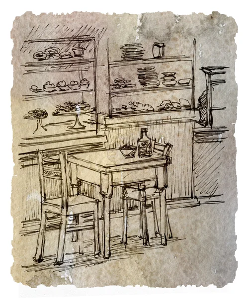 Design d'intérieur de café, croquis, graphiques — Photo