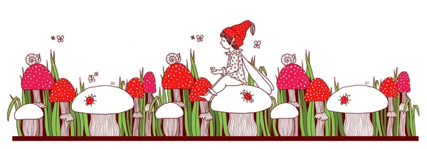 Gnomo, funghi, illustrazione di bambini — Foto Stock