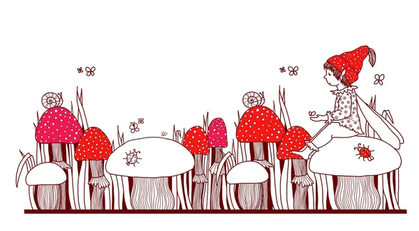 Гном, гриби, дитяча ілюстрація — стокове фото