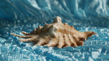 Mavi arka planda deniz kabuğu. 