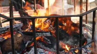 Yangın, yanan odun yakın çekim.