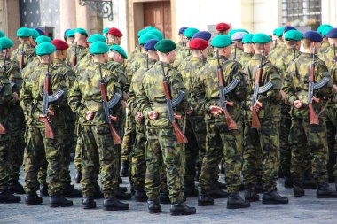 Prague, Çek Cumhuriyeti - 26 Ekim 2015: Çek ordu güçleri, yemin, Başkanlık Sarayı., Çek Cumhuriyeti, 26 Ekim 2015