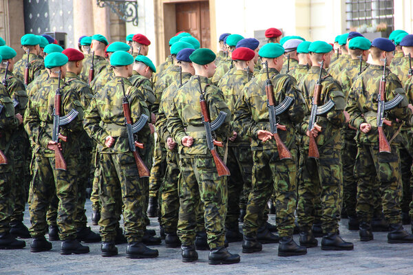 PRAGUE, CZECH REPUBLIC - Oct 26 2015: Czech army forces, oath at the presidential Palace., Czech Republic, on Oct 26, 2015