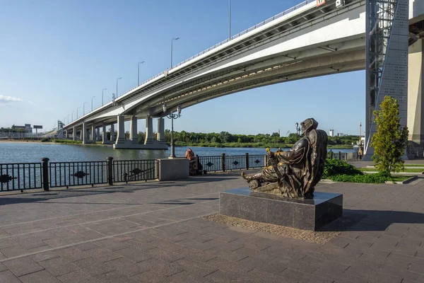 Rostov Don Russia September 2021 Sculpture Don Batushka Voroshilovsky Bridge — Stock Photo, Image