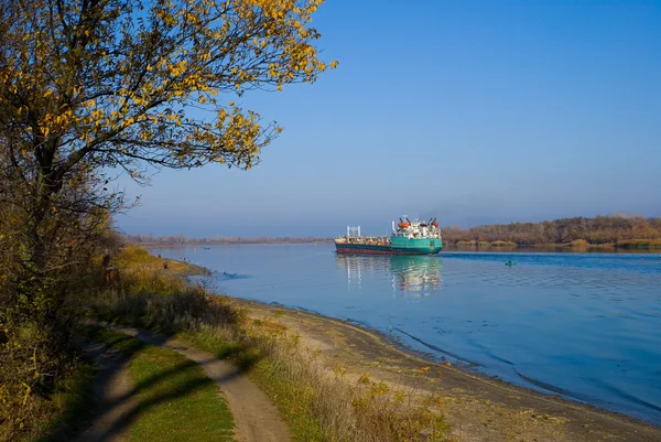 Tanker Sailing Autumn River Don — Stock Photo, Image